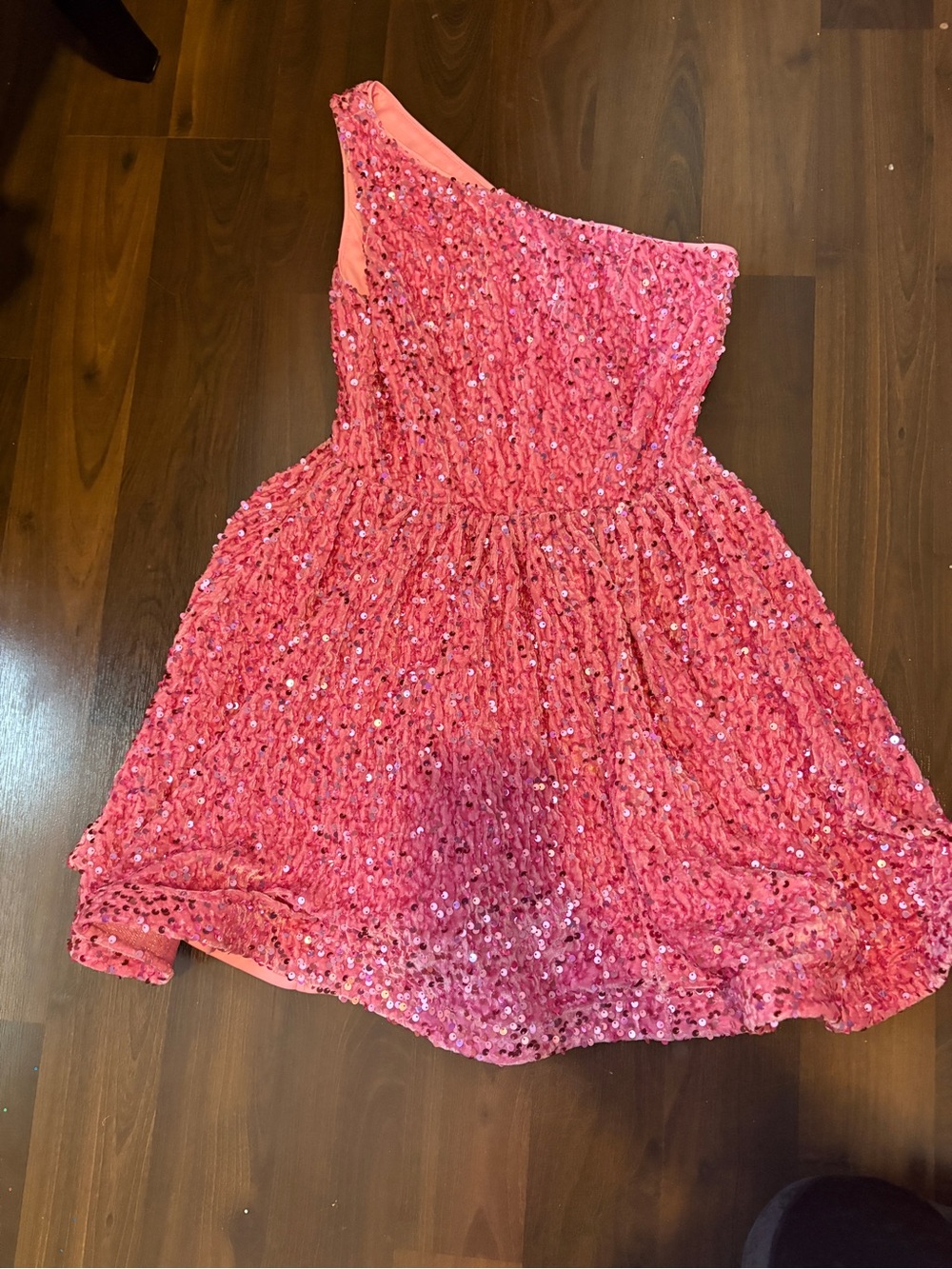 One-Shoulder Pink Sequin Party Dress
